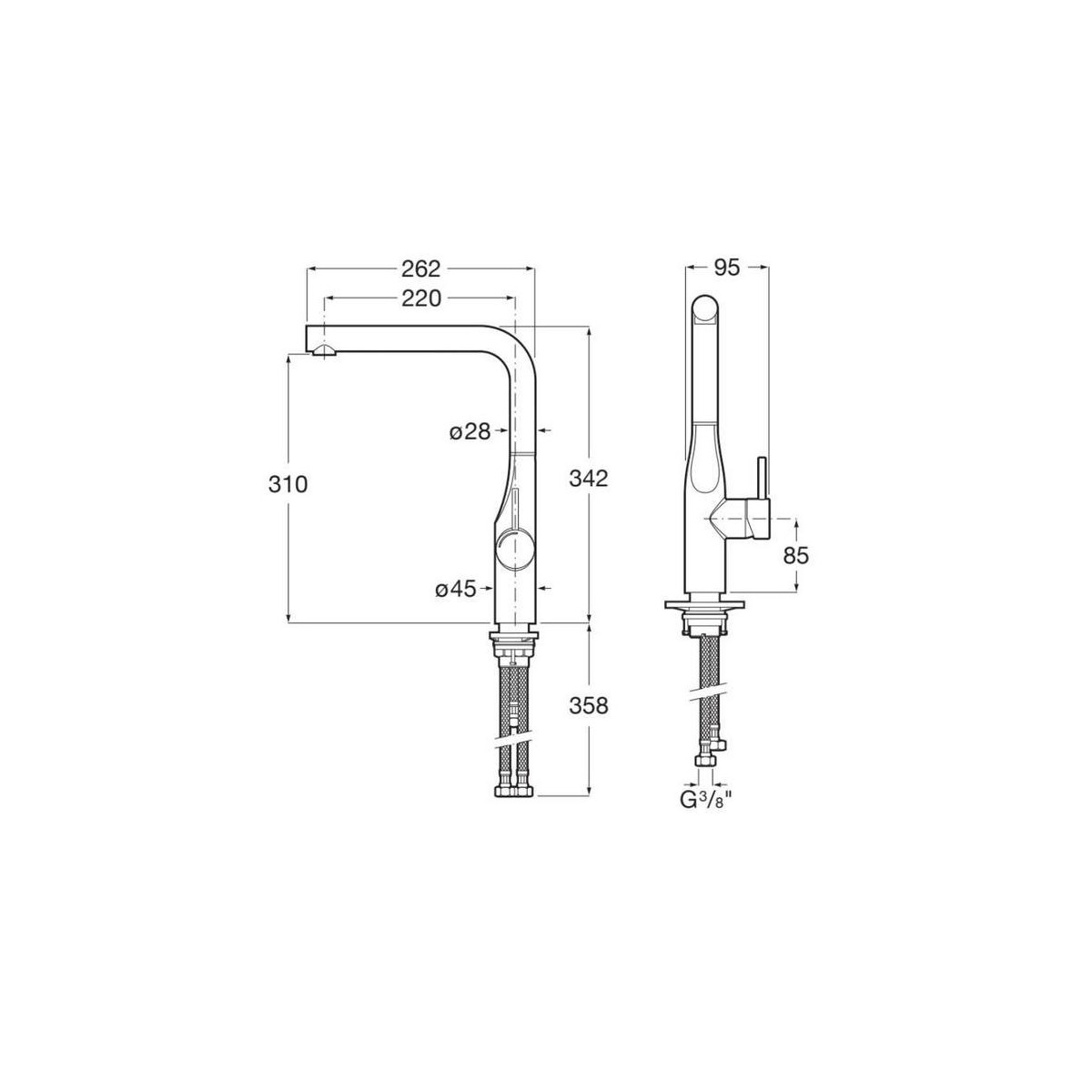 Glera mit évier à bec tube mobile pvd acier inoxydable - ROCA A5A834DSM0 