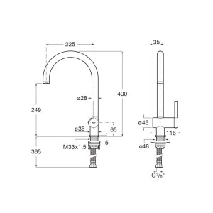 Ona mitigeur évier monotrou à bec tube mobile pvd acier inoxydable - ROCA A5A841FSM0 