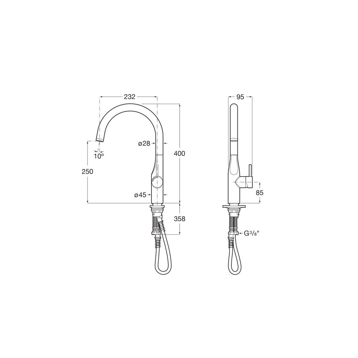 Glera Mitigeur Evier Bec Tube Mobile Incurve - ROCA A5A844DC00 