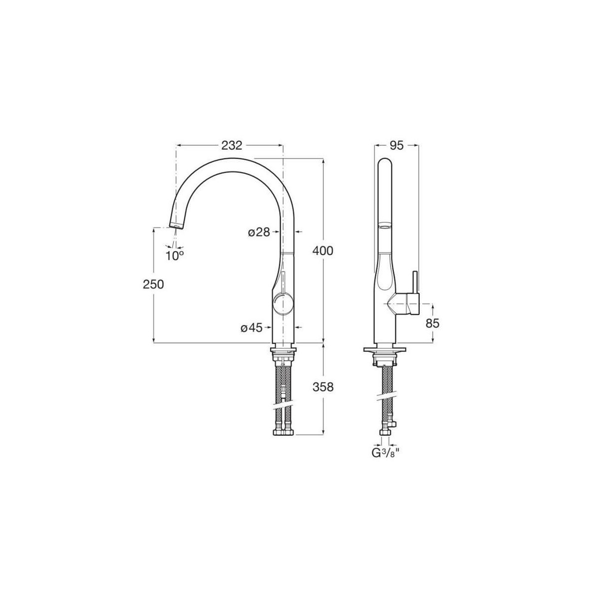 Glera mit évier bec tube mobile incurvé pvd acier inoxydable - ROCA A5A844DSM0 