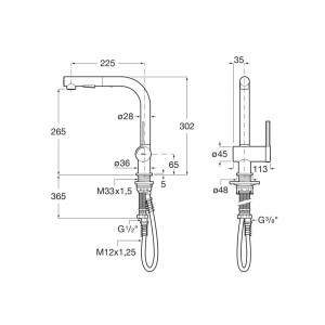 Ona mitigeur évier bec tube mobile douchette extractible pvd or brossé - ROCA A5A851FSM0 