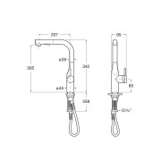 Glera mitigeur Evier Bec Tube Mobile+Douchette Extr - ROCA A5A854DC00 