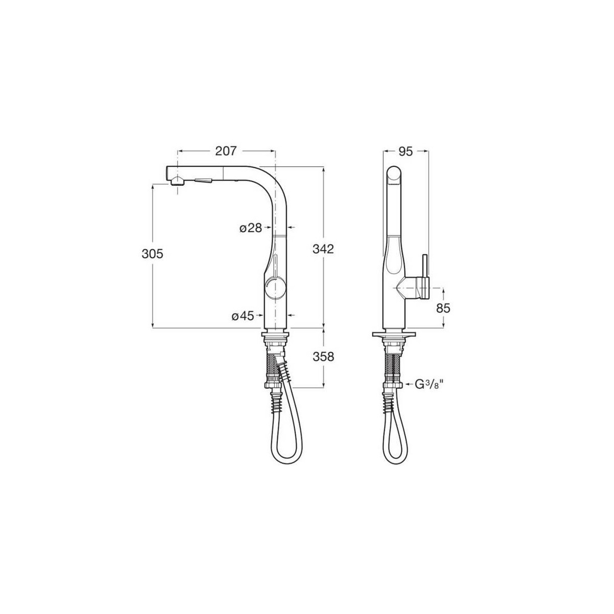Glera mit évier bec tube mobile douchette extractible 2f pvd acier inoxydable - ROCA A5A854DSM0 