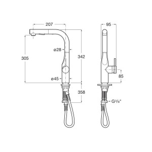 Glera mit évier bec tube mobile douchette extractible 2f pvd acier inoxydable - ROCA A5A854DSM0 