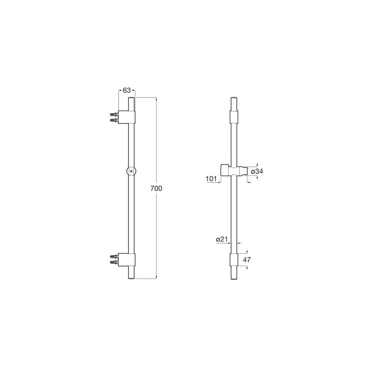 Sensum barre de 700 mm avec support de douchette coulissant blan mat - ROCA A5B0709B00 