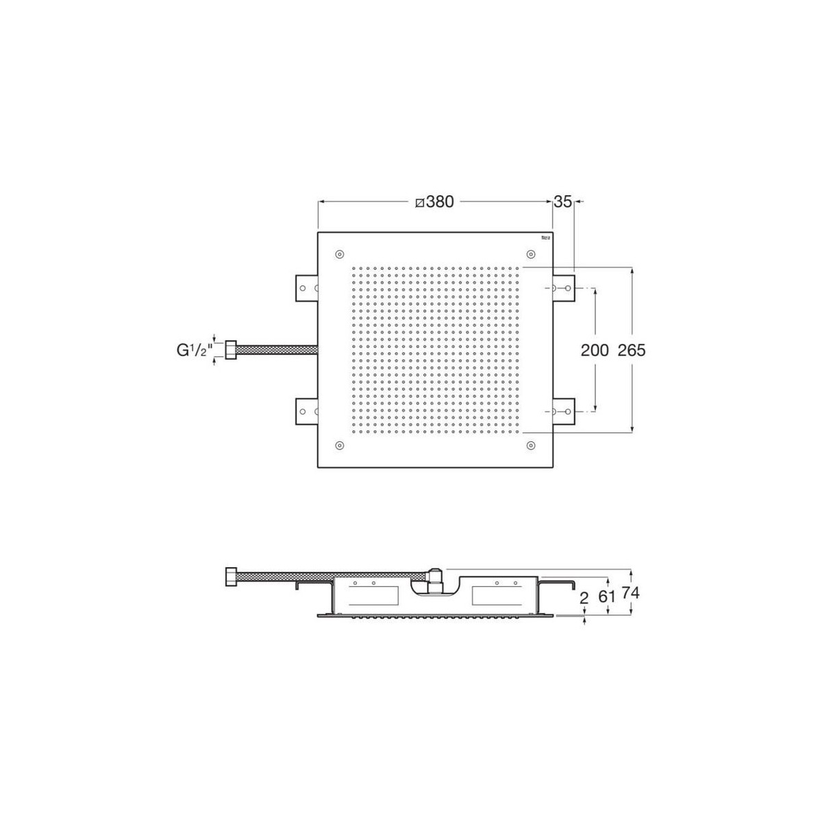 Raindream pomme de dche 380x380 1 fonction pluie pvd or brossé - ROCA A5B104AVA0 