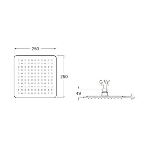 Raindream Pomme Douche Carre 250Mm Metal - ROCA A5B2450C00 