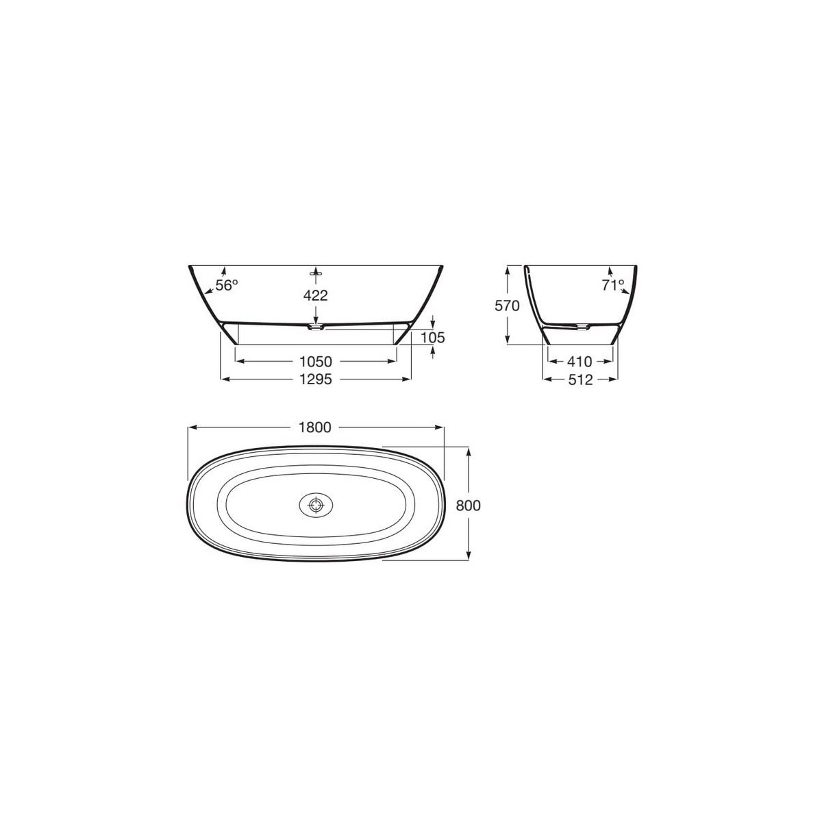 Ariane baignoire îlot stonex 180x80 café - ROCA A2486690C0 