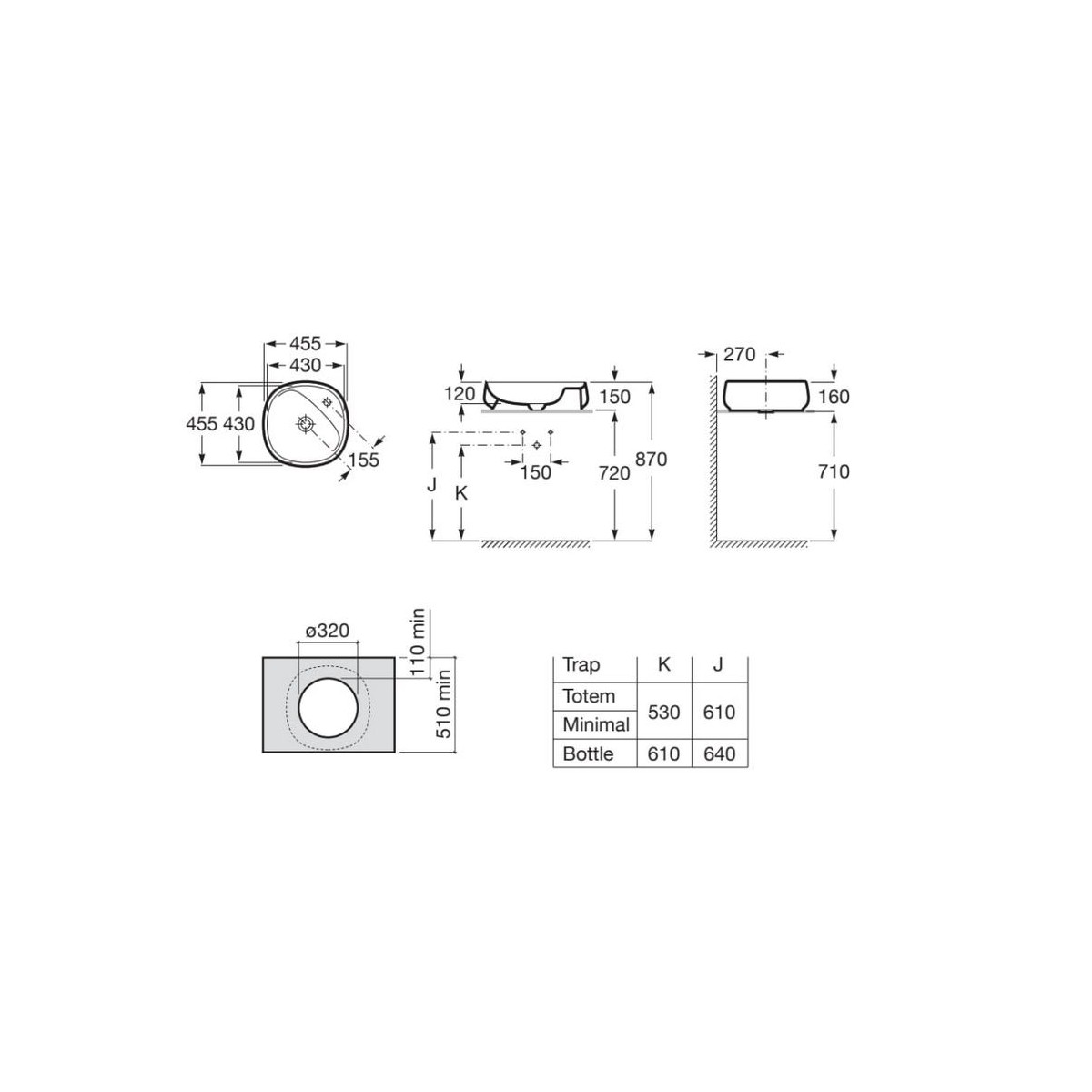 Beyond Vasque A Poser 455X455 Percee 1 Trou - ROCA A3270B9000 