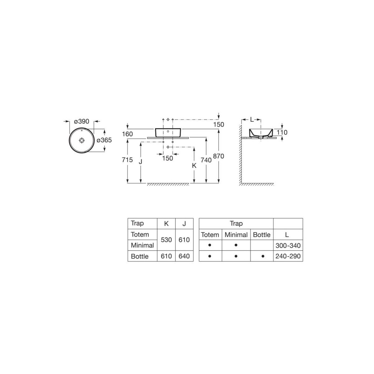 The Gap (Ex Alter) Round Vasque A Poser Ø390 Non Perce Avec Tp - ROCA A3270MJ000 
