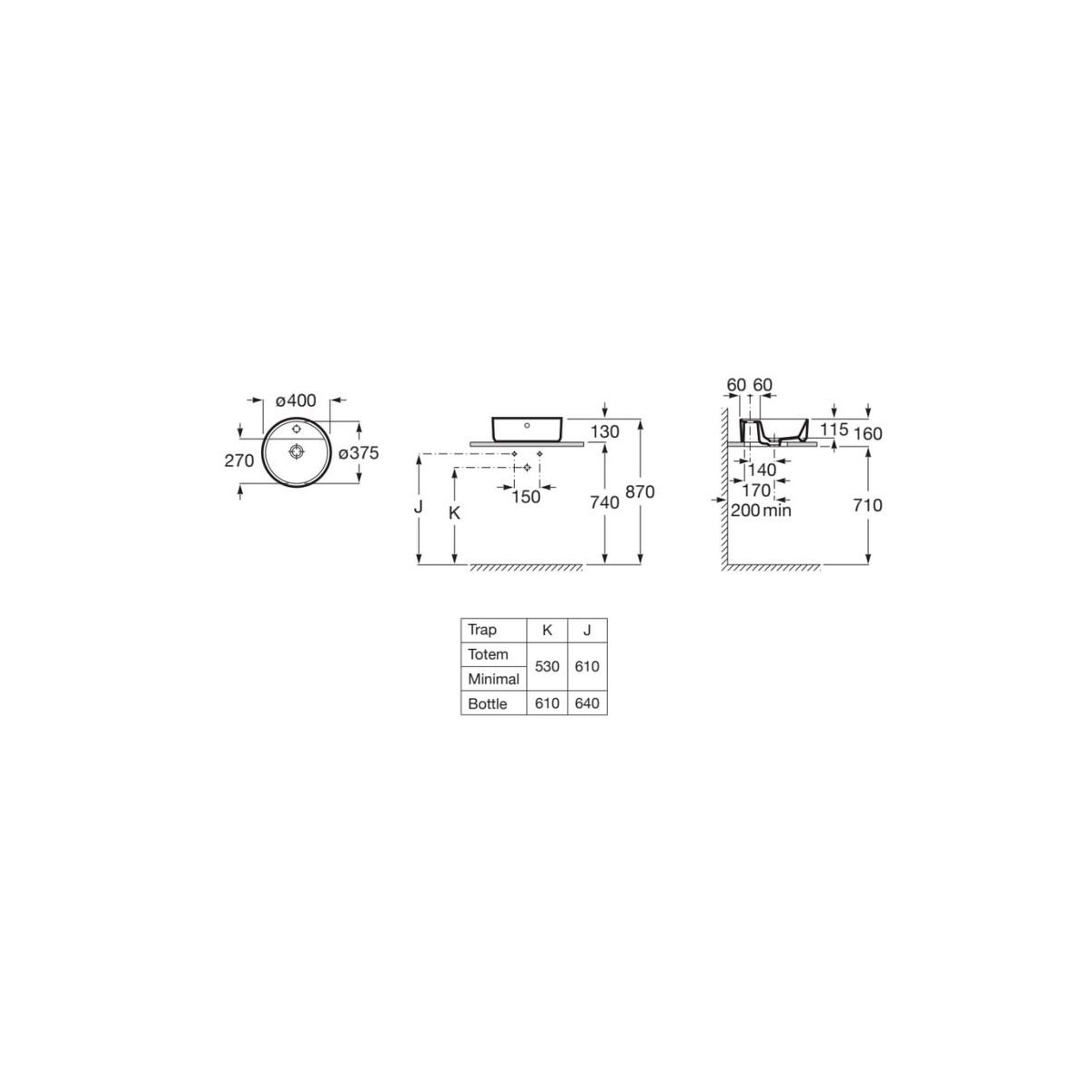 The Gap (Ex Alter) Round Vasque A Poser Ø400 Perce 1 Tr Avec Tp - ROCA A3270MK000 