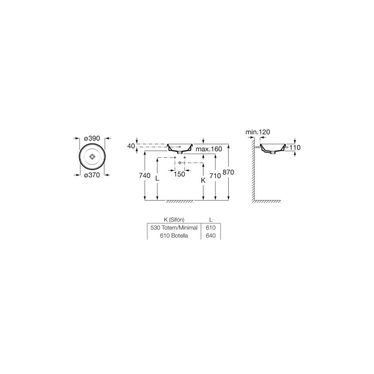 The gap round vasque à encastrer non percée avec trop plein ø39x4 cm - ROCA A3270Y3000 