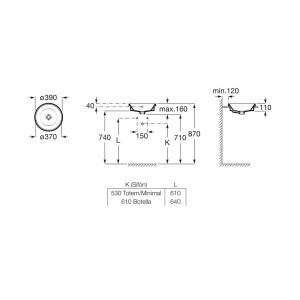 The gap round vasque à encastrer non percée avec trop plein ø39x4 cm - ROCA A3270Y3000 