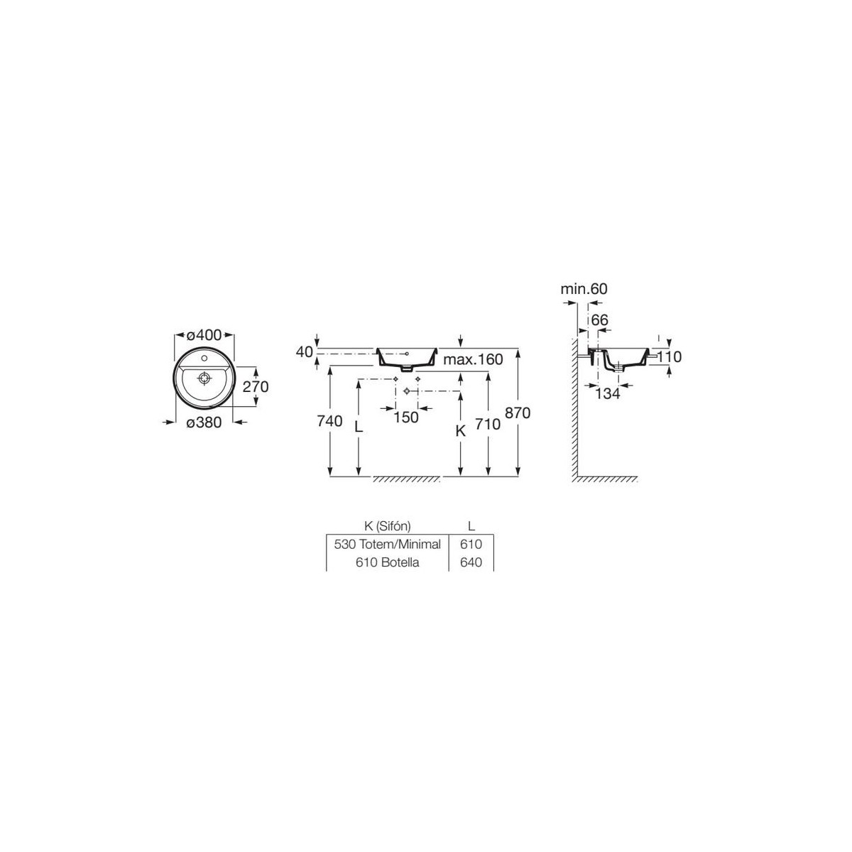 The gap round vasque à encastrer percée 1 trou avec trop plein ø40x4 cm - ROCA A3270Y4000 