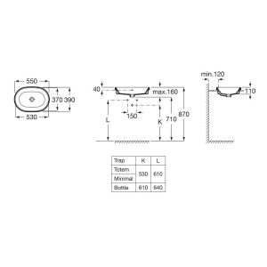 The gap round vasque à encastrer non percée avec trop plein 55x39x4 cm - ROCA A3270Y5000 