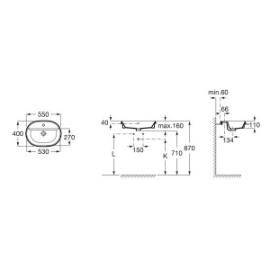 The gap round vasque à encastrer percée 1 trou avec trop plein 55x40x4 cm - ROCA A3270Y6000 