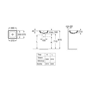 The gap square vasque à encastrer non percée avec trop plein 39x37x4 cm - ROCA A3270Y7000 