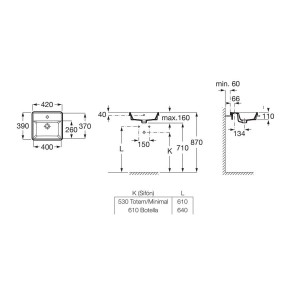 The gap square vasque à encastrer percée 1 trou avec trop plein 42x39x4 cm - ROCA A3270Y9000 