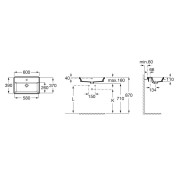 The gap square vasque à encastrer percée 1 trou avec trop plein 60x39x4 cm - ROCA A3270YA000 