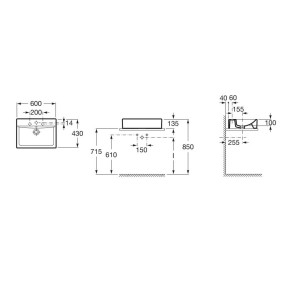 Diverta 60 vasque à poser sur plan 4 faces emaillées 600x440 blanc - ROCA A32711G000 