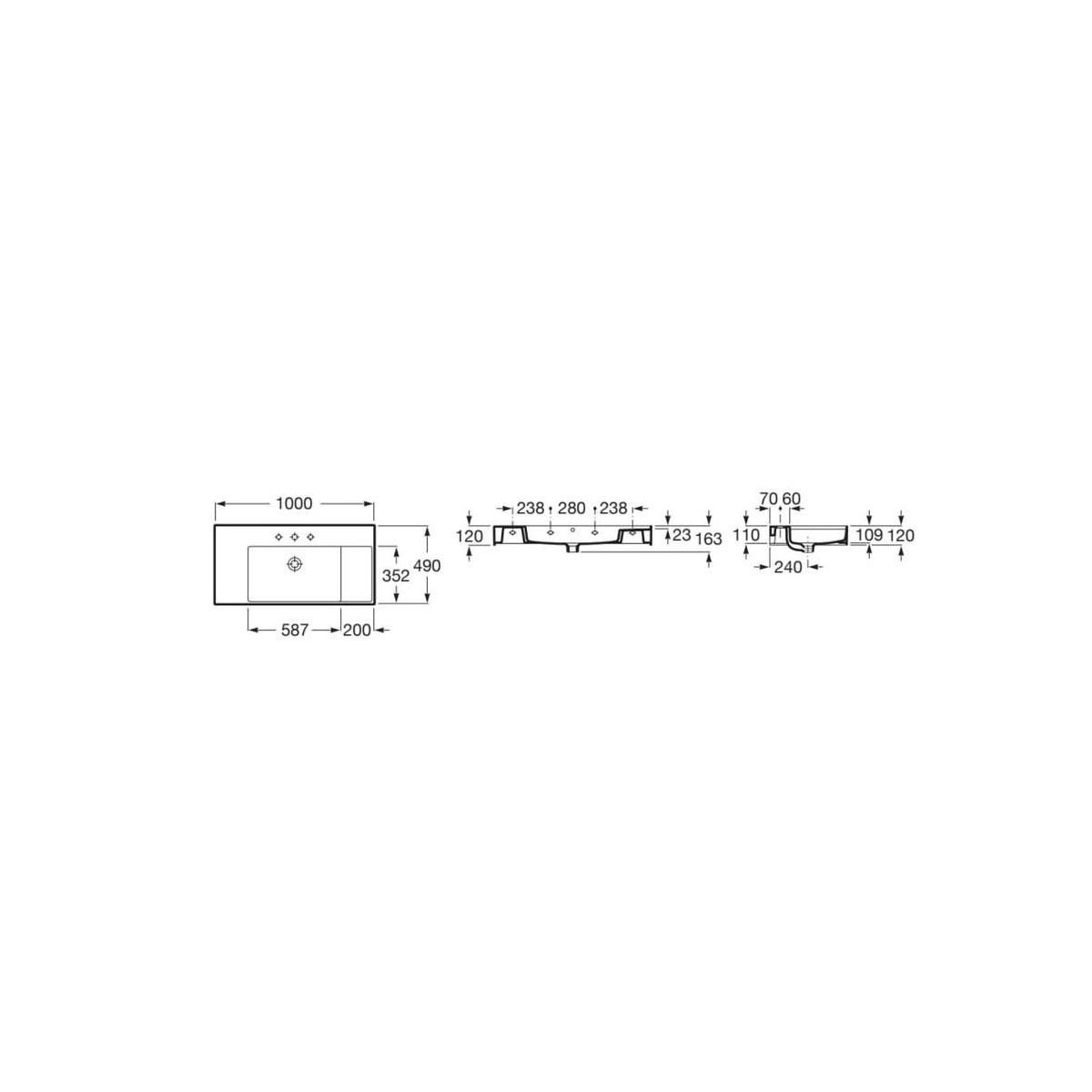 Inspira Square Lavabo Unik 1000X490 Blanc - ROCA A32752A000 