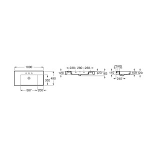 Inspira square lavabo unik 1000x490 blanc mat - ROCA A32752A620 