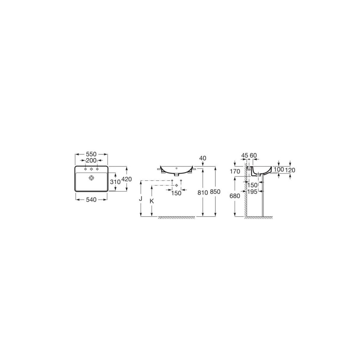 Inspira Lavabo Semi Enc 550X420 - ROCA A32753S000 