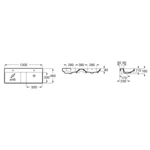 Ona lavabo double mural 1200x460 h 80 blanc brillant - ROCA A32768B000 