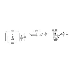 Ona lavabo mural centré avec jeu de fixations 800x460 mm h 80 mm noir mat - ROCA A32768H080 