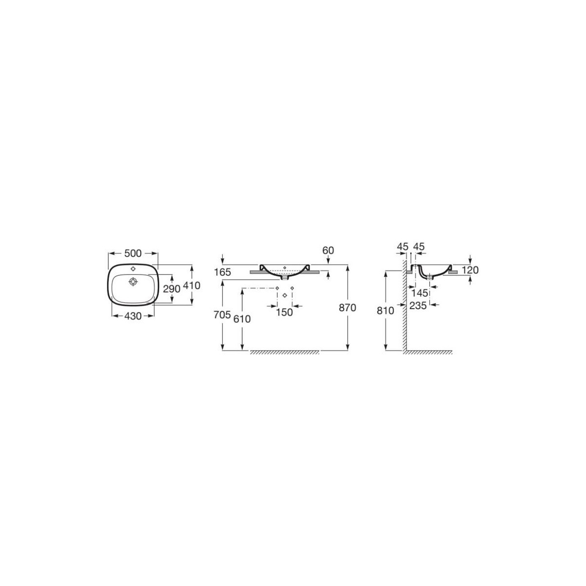 Debba Vasque Semi-Encastree 500X410 Blanc - ROCA A32799M000 