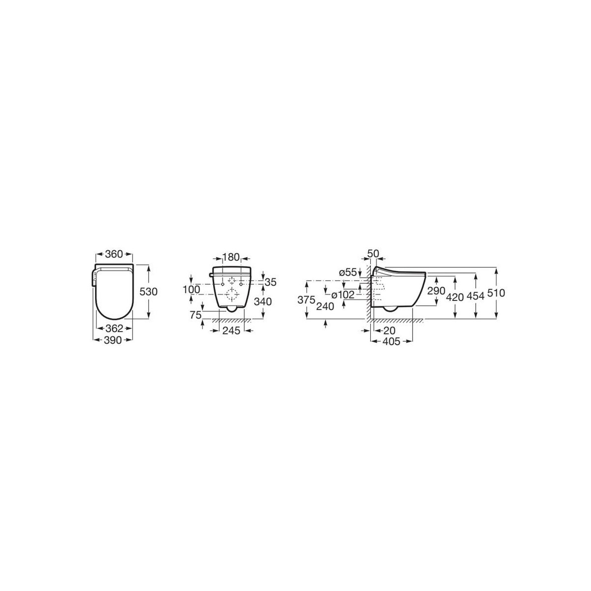 In-wash ona wc lavant suspendu rimless, siège chauffant, émail supraglaze - ROCA A80315FS01 
