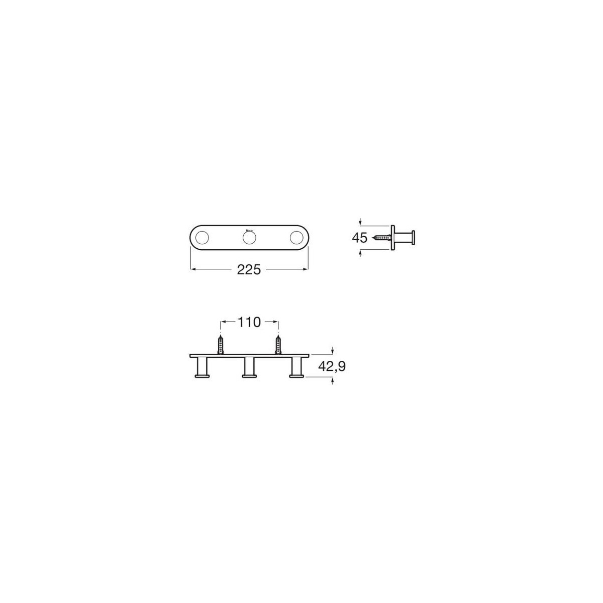 Hotels round patère triple blanc mat - ROCA A817572B00 