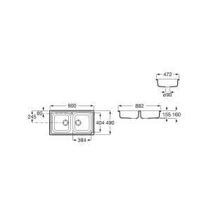 Victoria 90 évier inox 2 cuves avec vidages 900x490x155 mm - ROCA A872901A01 