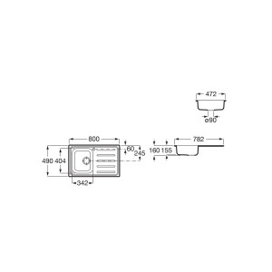 Victoria 80ed évier inox 1 cuve 1 égouttoir à droite 800x490x155 mm - ROCA A873801A01 