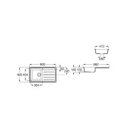 Victoria évier en acier inoxydable avec 1 bac et égouttoir à droite 900 x 490 mm - ROCA A873901A01 