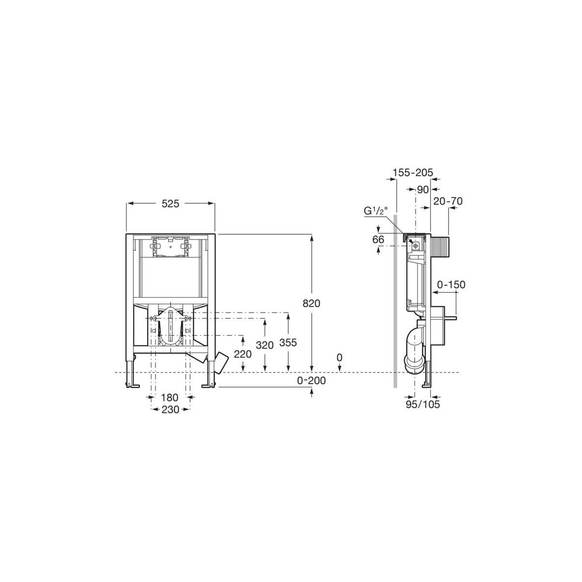 Duplo s bâti-support wc mural hauteur sous fenêtre de 820 mm - ROCA A8900A2020 