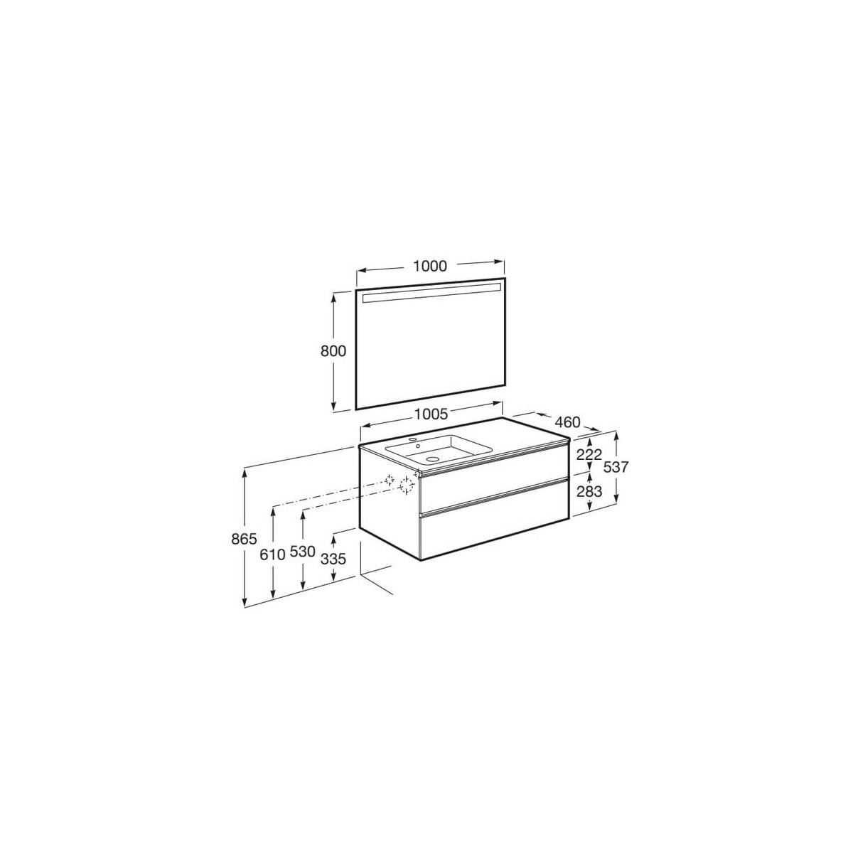 The gap pack 2t lav gche 1000mm (unik+miroir) blanc brillant - ROCA A851514806 