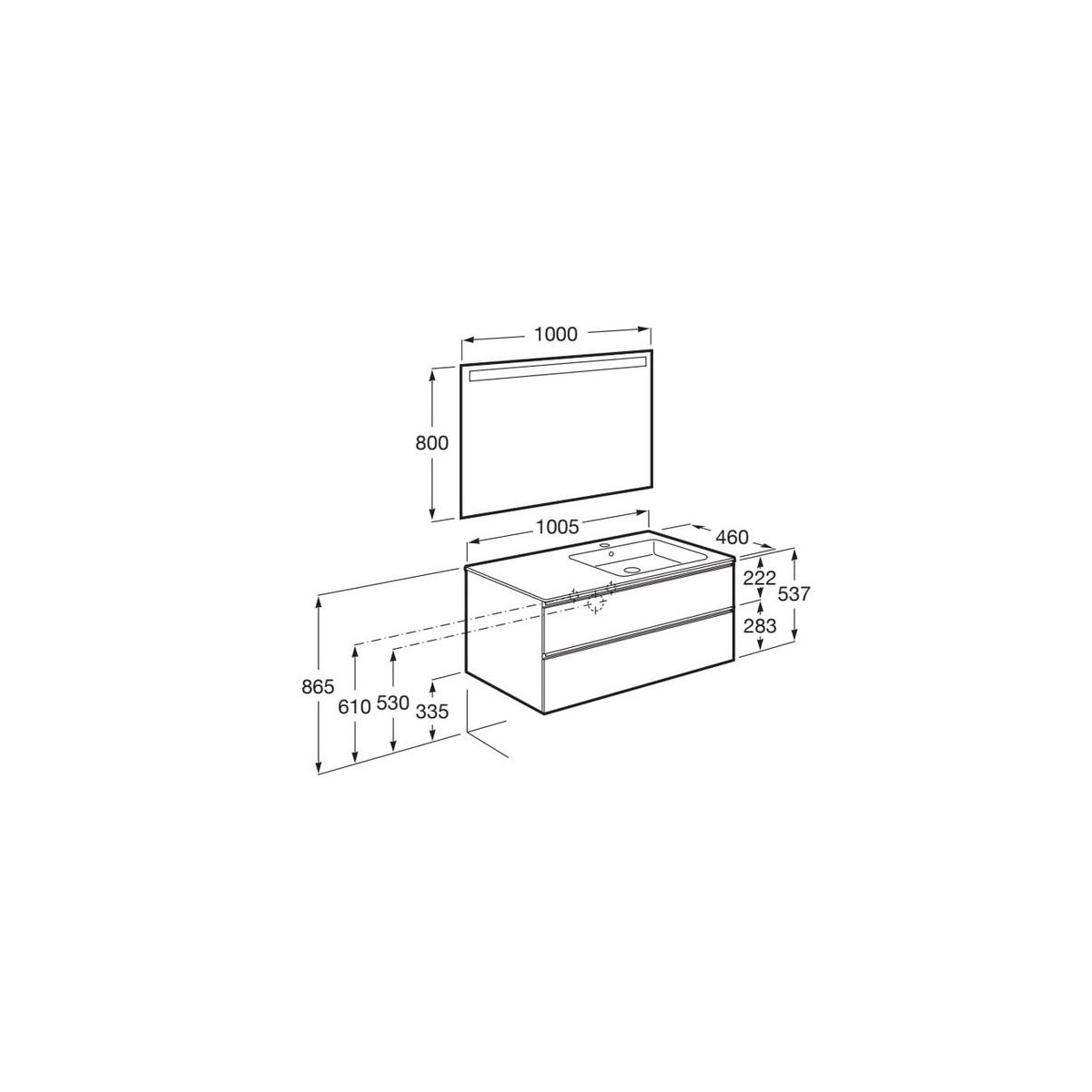 The Gap Pack 2T Lav Dte 1000Mm (Unik+Miroir) Frêne Nordic - ROCA A851515434 