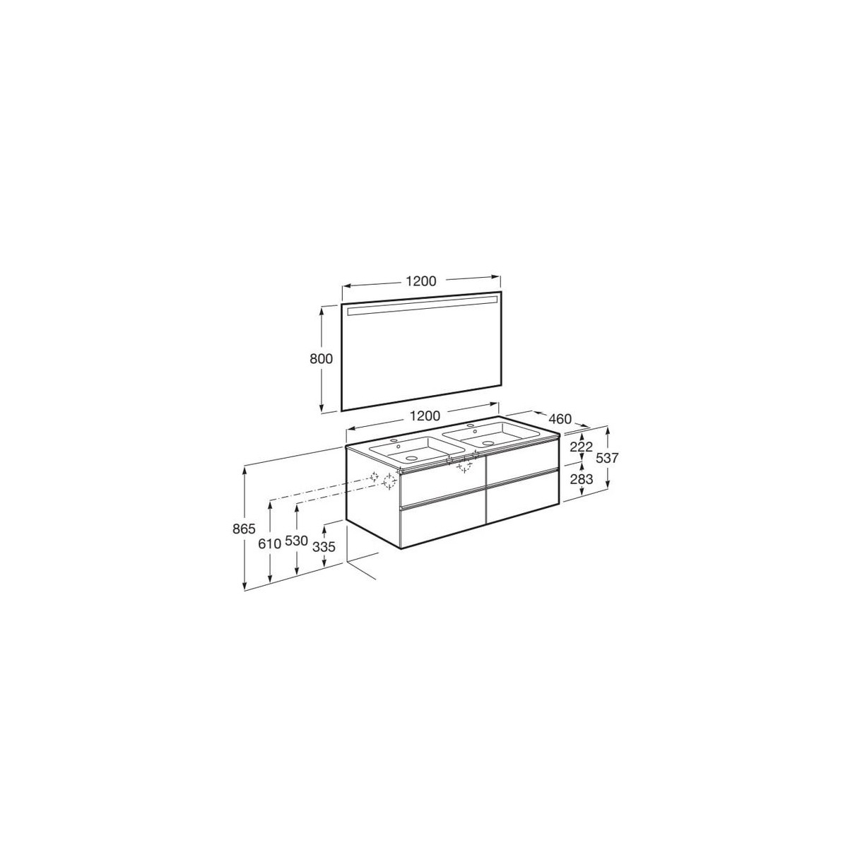 The Gap Pack 2T 1200Mm (Unik+Miroir) Frêne Nordic - ROCA A851516434 