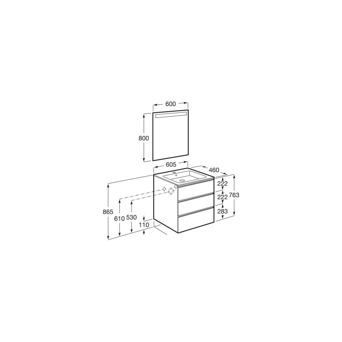 The Gap Pack 3T 600Mm (Unik+Miroir) Blanc Brillant - ROCA A851517806 