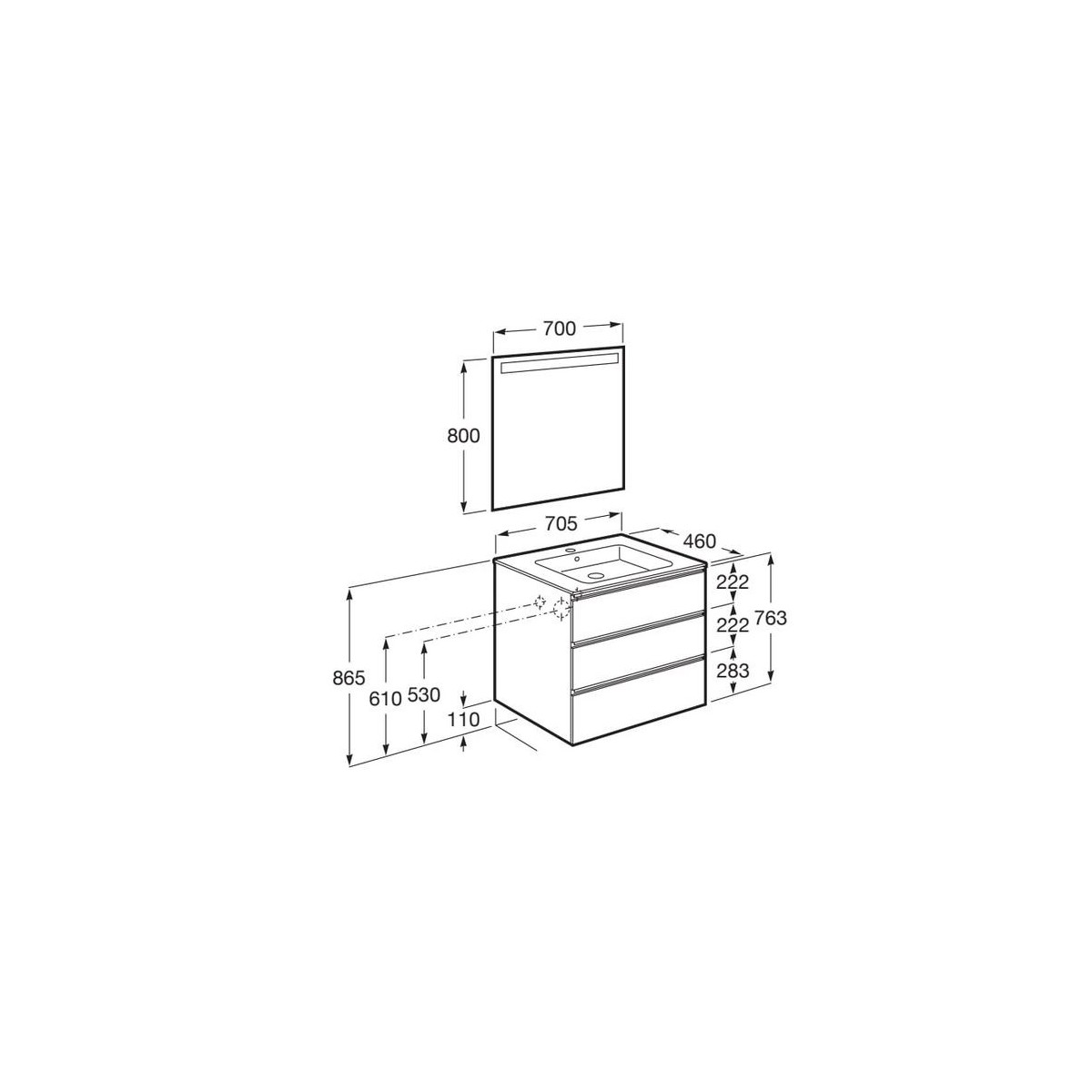 The Gap Pack 3T 700Mm (Unik+Miroir) City Oak - ROCA A851518402 