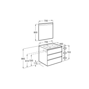 The Gap Pack 3 Tiroirs (Unik+Miroir) 700Mm Noyer/Poignées Noires - ROCA A851518517 