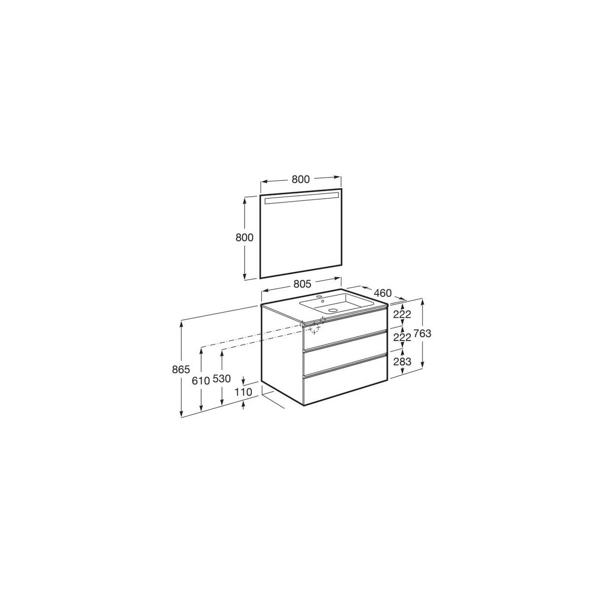 The Gap Pack 3T Lav Dte 800Mm (Unik+Miroir) City Oak - ROCA A851521402 