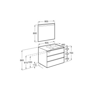 The Gap Pack 3T Lav Dte 800Mm (Unik+Miroir) Blanc Brillant - ROCA A851521806 