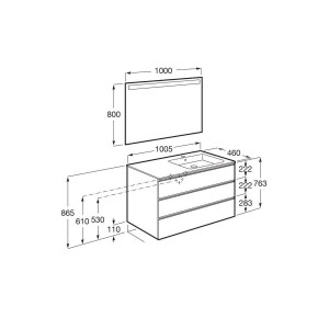 The Gap Pack 3T Lavabo À Droite 1000Mm Gris Moyen Mat/Poignées Noires - ROCA A851523547 