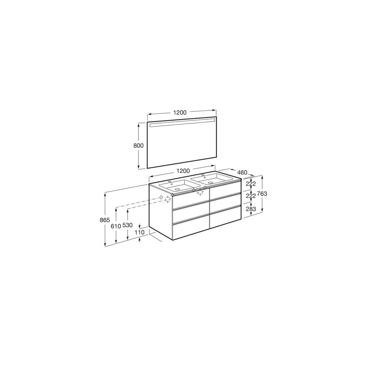 The Gap Pack 3T 1200Mm (Unik+Miroir) Frêne Nordic - ROCA A851524434 