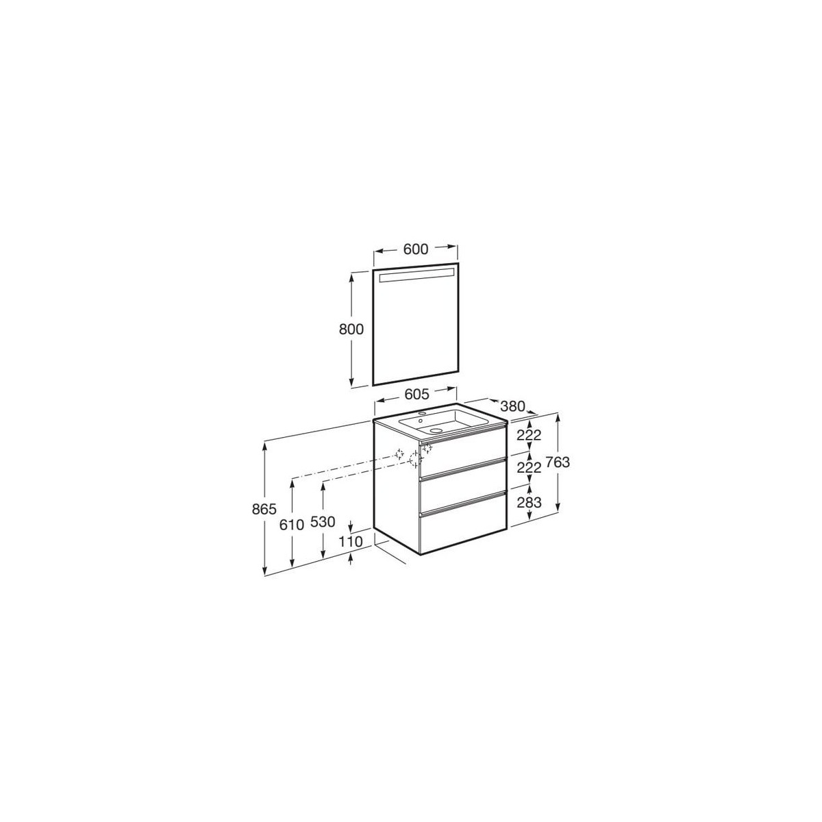The Gap Pack Cpt 3T 600Mm (Unik+Miroir) City Oak - ROCA A851529402 