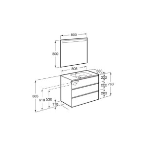 The Gap Pack Compact 3 Tiroirs (Unik+Miroir) 800Mm Bleu Mat/ Poignées Noires - ROCA A851530548 
