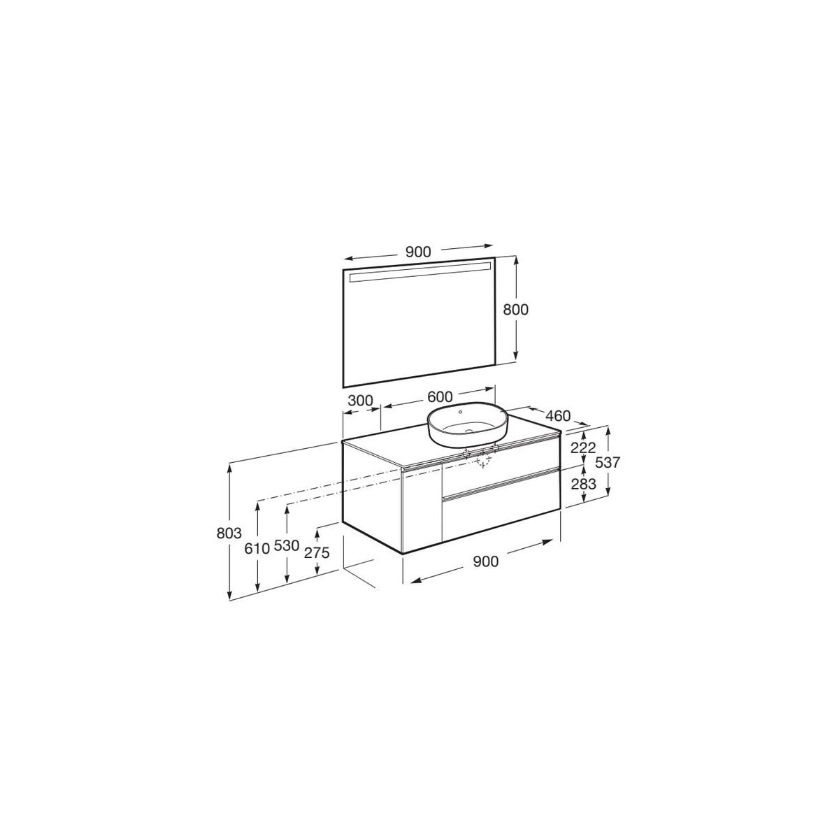 The Gap Pack Pr Lav Dte 900Mm Blanc Brillant - ROCA A851533806 