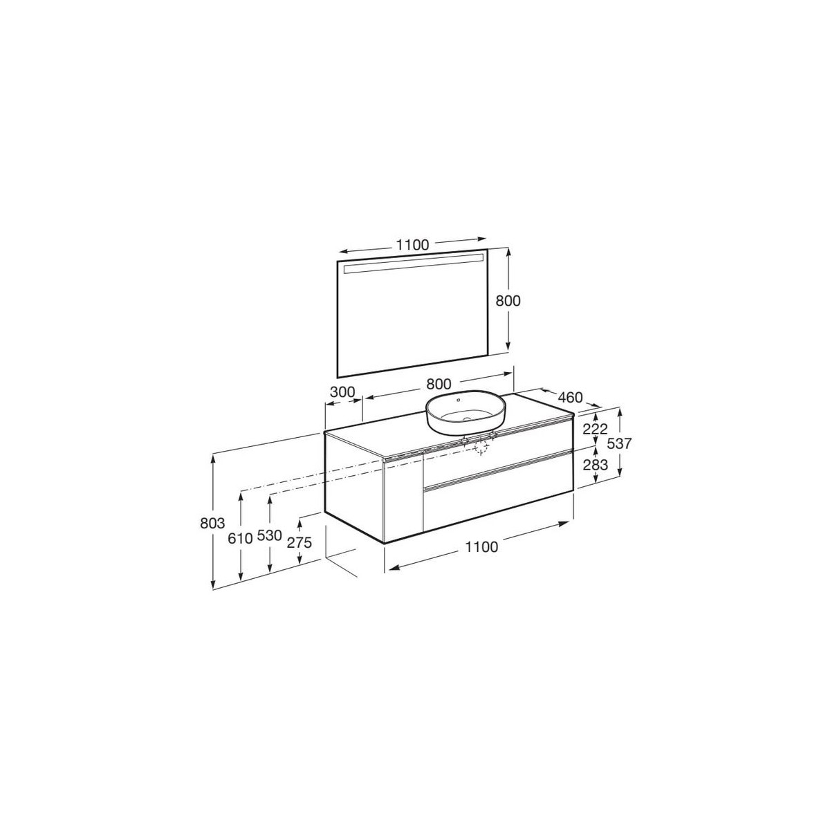 The Gap Pack Pour Vasque À Poser À Droite 1100Mm Noyer/Poignées Noires - ROCA A851535517 